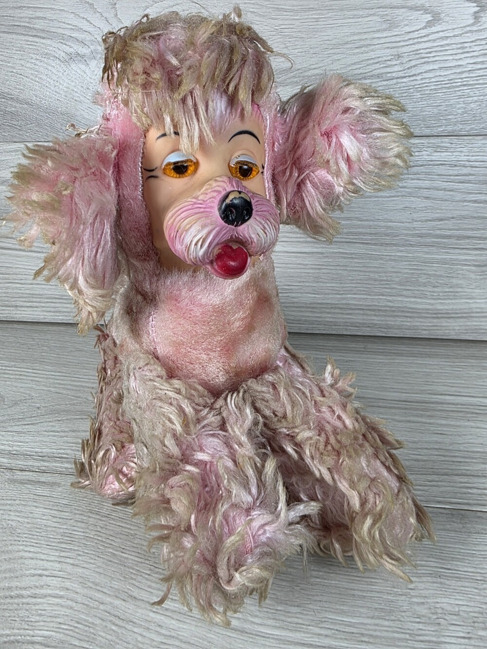Vtg Rubber Face Pink Poodle Dog Plush Stuffed Animal Expert Toy Co New York SU11